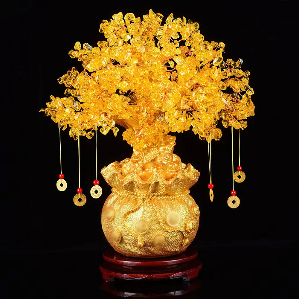 L'arbre porte-bonheur chinois avec ses feuilles en cristaux jaunes, symbole de richesse et de prospérité.
