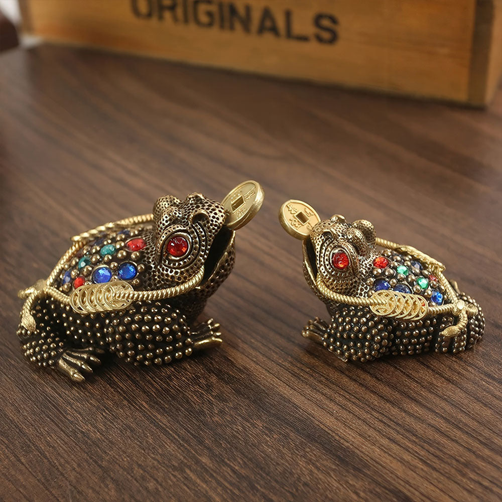 Paire de grenouilles de la fortune "Jin Chan", un puissant symbole Feng Shui pour la richesse.