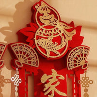 Thumbnail for Gros plan sur une bannière des phrases porte-bonheur chinoises pour le Nouvel An.