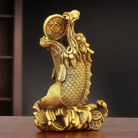 Thumbnail for Statue du poisson porte-bonheur chinois en cuivre, représentant un Arowana Dragon, symbole de richesse.