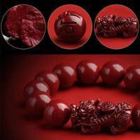 Thumbnail for Détails des matériaux du porte-bonheur chinois Feng Shui : cinabre, perle mantra et Pixiu.