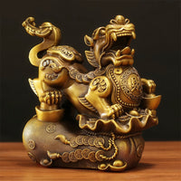 Thumbnail for Statue du Lion Gardien Chinois en cuivre avec un lingot, pour attirer l'abondance et la grande fortune.
