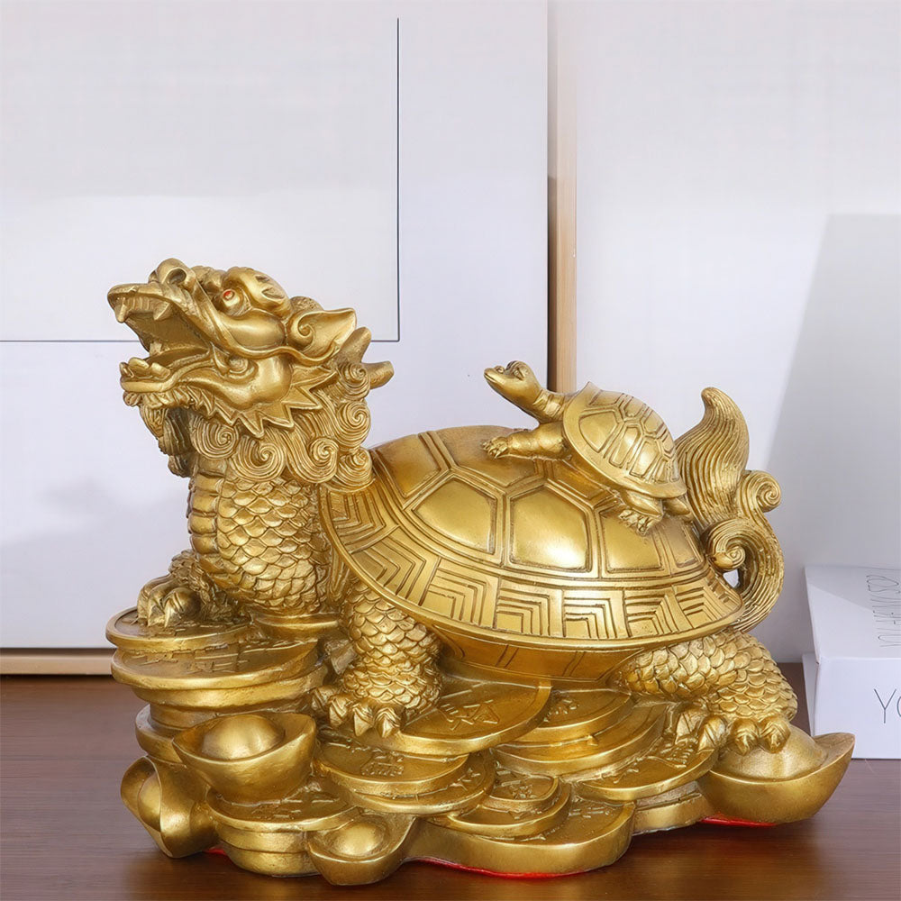 La statue porte-bonheur de la Tortue Dragon chinoise en laiton, symbole de longévité et de succès.