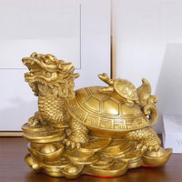 Thumbnail for La statue porte-bonheur de la Tortue Dragon chinoise en laiton, symbole de longévité et de succès.