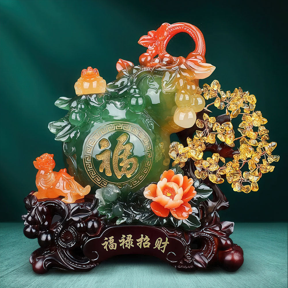 Le modèle vert de la gourde porte-bonheur chinoise, gravé du caractère "Fú" (Bonheur).