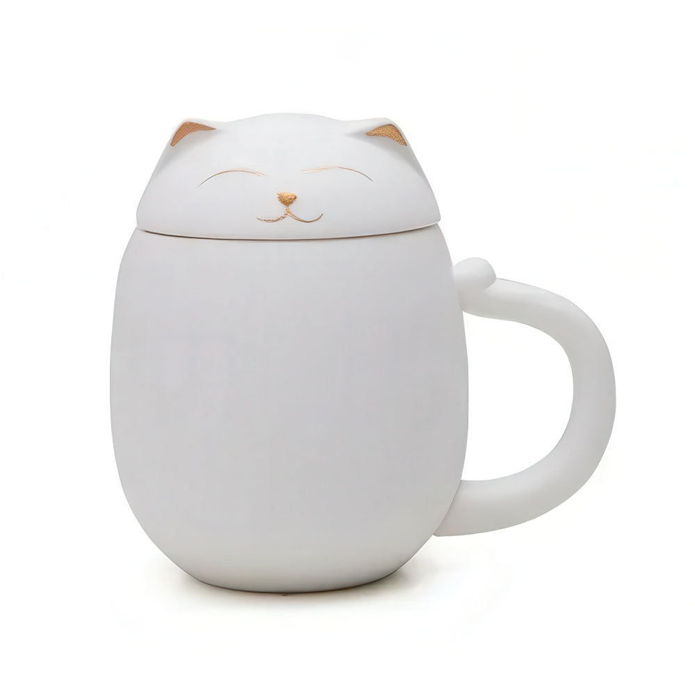 Tasse à thé en forme de chat en céramique blanc mat