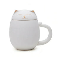 Thumbnail for Tasse à thé en forme de chat en céramique blanc mat