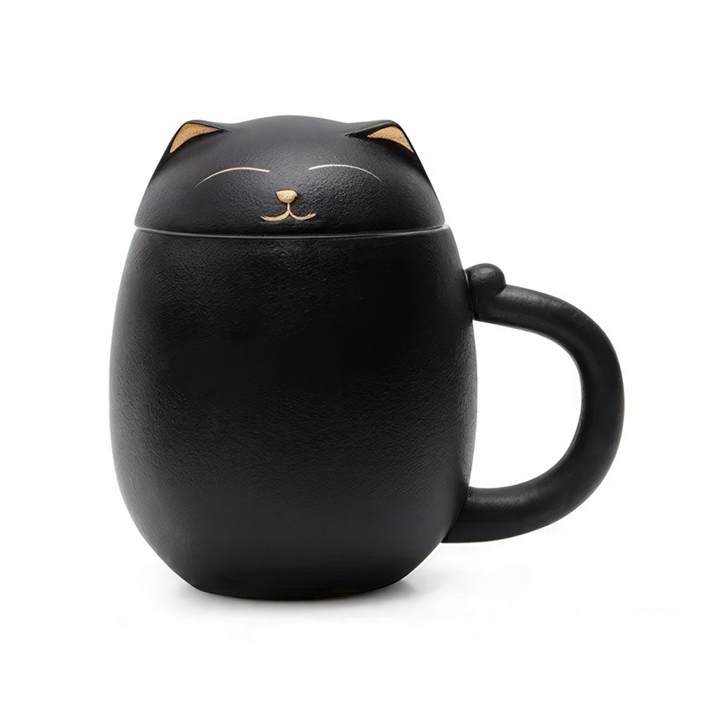Tasse à thé en forme de chat en céramique noire mate