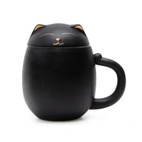 Thumbnail for Tasse à thé en forme de chat en céramique noire mate