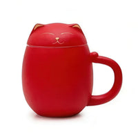 Thumbnail for Tasse à thé en forme de chat en céramique rouge vif