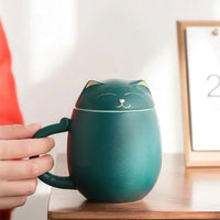 Thumbnail for Modèle de couleur vert foncé de la tasse chinoise chat en céramique