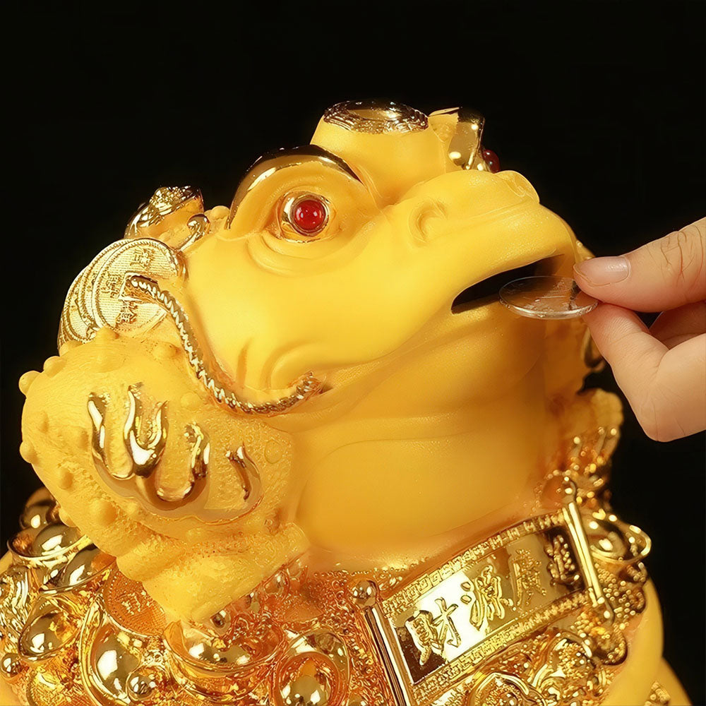 Le geste symbolique de "nourrir" le crapaud de la fortune pour attirer la prospérité.