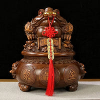 Thumbnail for Statue du crapaud de la fortune en résine finition bois, pour une décoration naturelle.