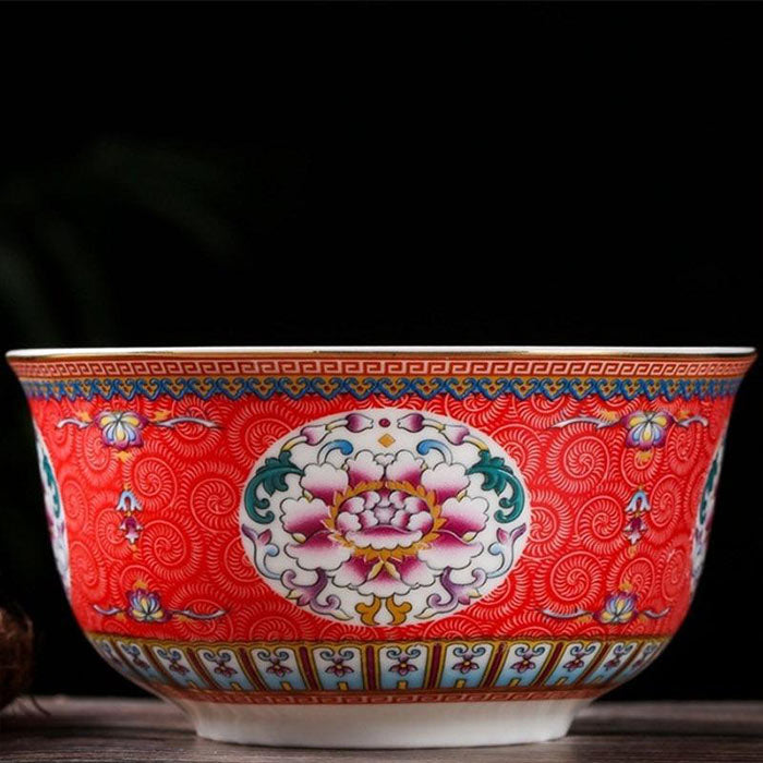 Bol chinois rouge ancien en porcelaine