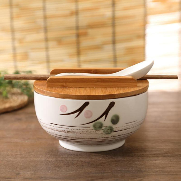 Bol à Soupe En Céramique Avec Couvercle - Vert Miso - 10.4x10.4x9.2 Cm - Pour Soupes, Salades, Desserts - 5