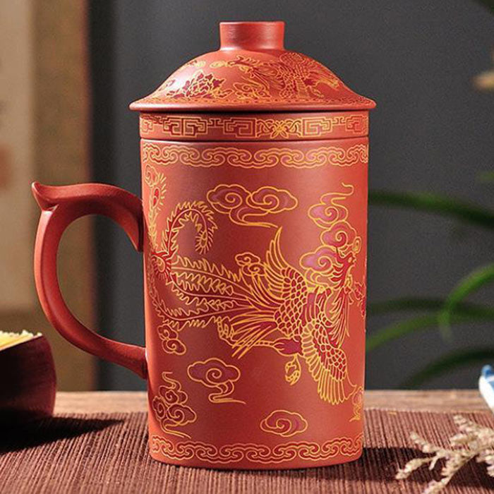 tasse chinoise en argile violette phoenix