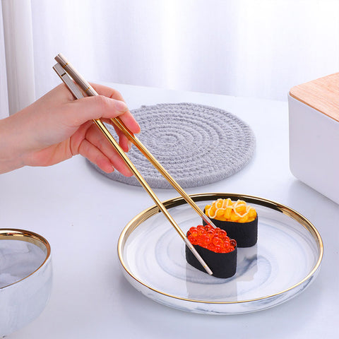 Baguettes chinoises chaudes en acier inoxydable, bâtonnets carrés en métal  doré, bâtonnets à sushi, baguette longue, outil de repas frais - AliExpress
