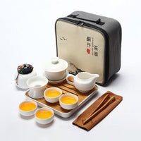 Thumbnail for service à thé chinois en porcelaine avec housse