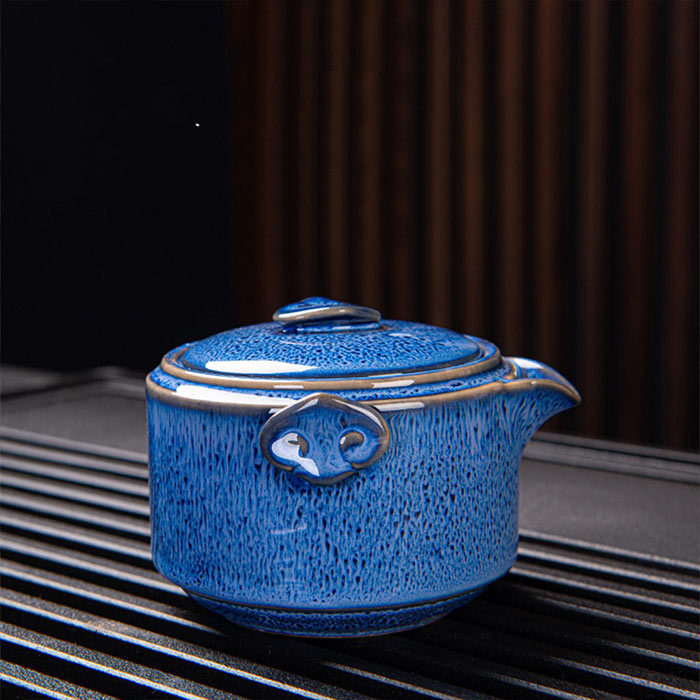 service à thé chinois en céramique bleue