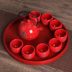 Service à thé chinois rouge 9 Pièces