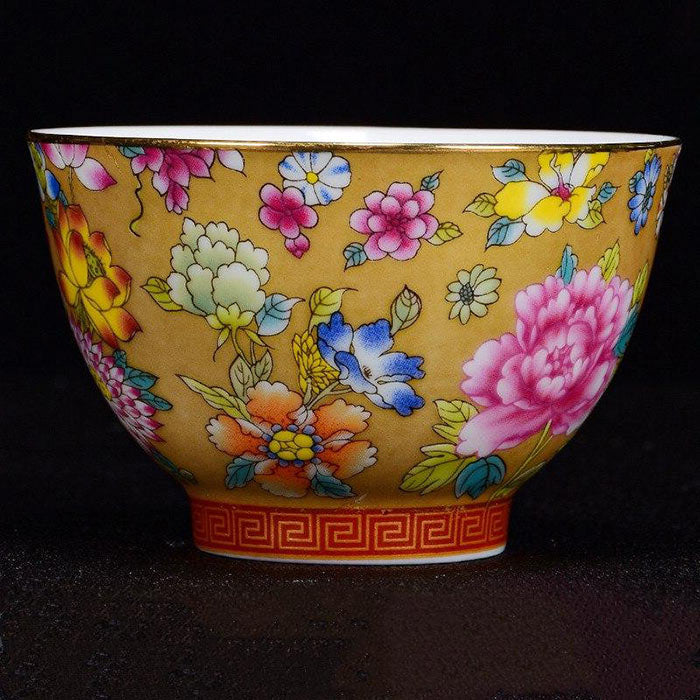 tasse chinoise en porcelaine fleurs marron