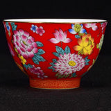 tasse chinoise en porcelaine fleurs rouges
