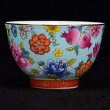 tasse chinoise en porcelaine fleurs cyan