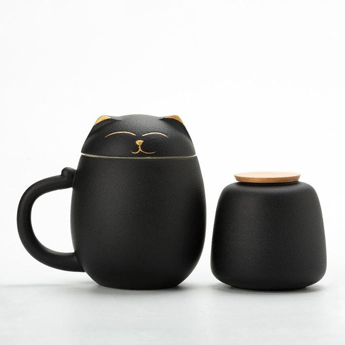 Tasse Chinoise Chat en Céramique Noire