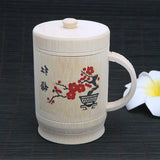 tasse chinoise en bambou fleurs rouges