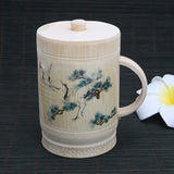tasse chinoise en bambou oiseaux arbre