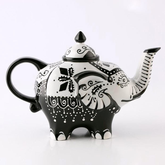 Théière chinoise moderne éléphant noir et blanc