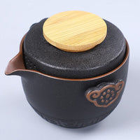 Thumbnail for théière chinoise en céramique noire avec bambou